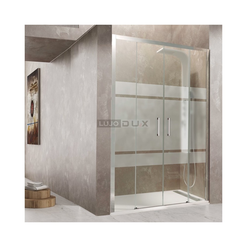 Mampara de ducha Aktual Spazio 2 fijos y 2 correderas decorado Frost Plus