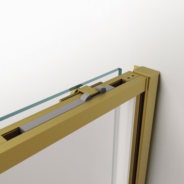 Mampara de ducha Twenty Gold 1 fijo y 1 corredera con lateral fijo cierre y apertura soft close