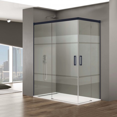 Mampara de ducha Basic Color Angular Vértice negro decorado Frost Plus