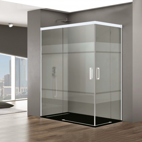 Mampara de ducha Basic Color Angular Vértice blanco decorado Frost Plus