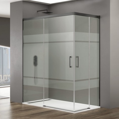 Mampara de ducha Basic Color Angular Vértice titanio decorado Frost Plus