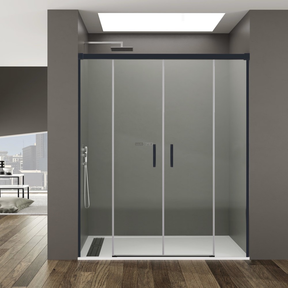 Mampara de ducha Basic Spazio Color 2 fijo y 2 corredera negro