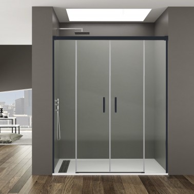 Mampara de ducha Basic Spazio Color 2 fijo y 2 corredera negro