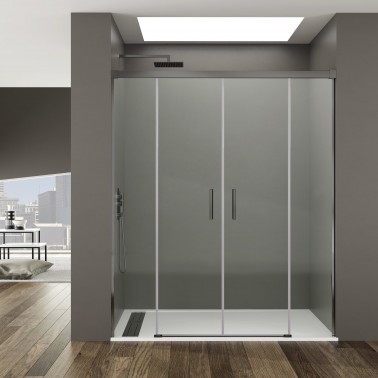 Mampara de ducha Basic Spazio Color 2 fijo y 2 corredera titanio