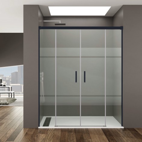 Mampara de ducha Basic Spazio Color 2 fijo y 2 corredera negro decorado Frost Plus