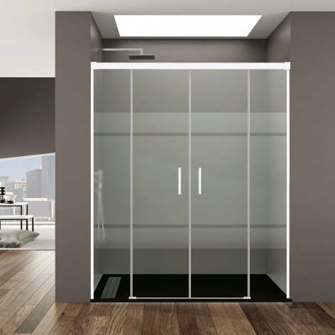 Mampara de ducha Basic Spazio Color 2 fijo y 2 corredera blanco decorado Frost Plus