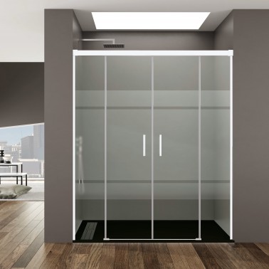 Mampara de ducha Basic Spazio Color 2 fijo y 2 corredera blanco decorado Frost Plus