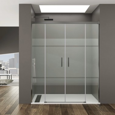 Mampara de ducha Basic Spazio Color 2 fijo y 2 corredera titanio decorado Frost Plus