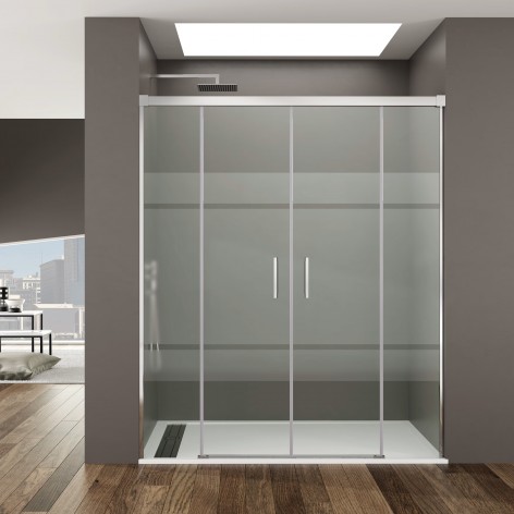 Mampara de ducha Basic Spazio 2 fijos y 2 correderas decorado Frost Plus
