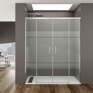 Mampara de ducha Basic Spazio 2 fijos y 2 correderas decorado Frost Plus