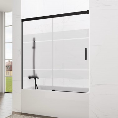 Mampara de bañera Basic Color 1 fijo y 1 corredera negro decorado Frost Plus