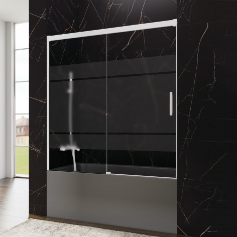 Mampara de bañera Basic Color 1 fijo y 1 corredera blanco decorado Frost Plus