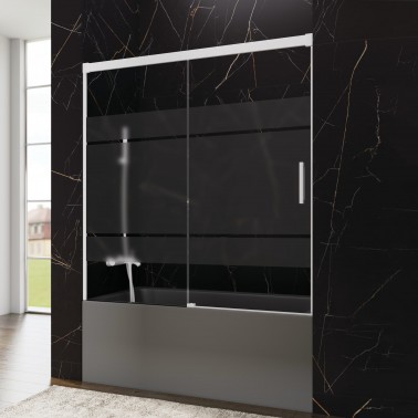 Mampara de bañera Basic Color 1 fijo y 1 corredera blanco decorado Frost Plus