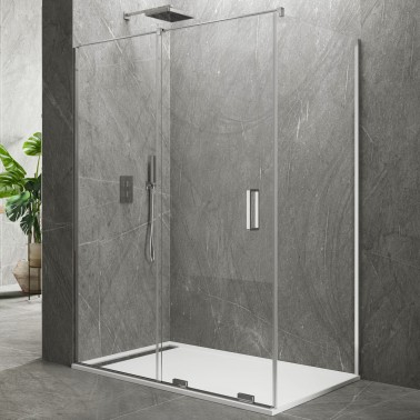 Mampara de ducha Kenna 1 fijo y 1 corredera con lateral fijo