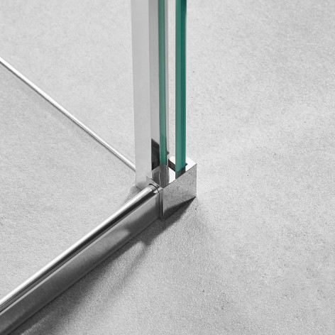 Mampara de ducha Vitro 1 fijo y 1 corredera con lateral fijo detalle unión con lateral fijo