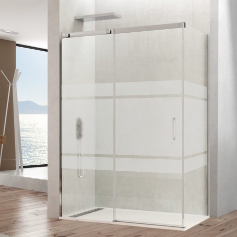 Mampara de ducha Temple 1 fijo y 1 corredera lateral fijo decorado frost plus