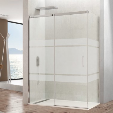 Mampara de ducha Temple 1 fijo y 1 corredera lateral fijo decorado frost plus