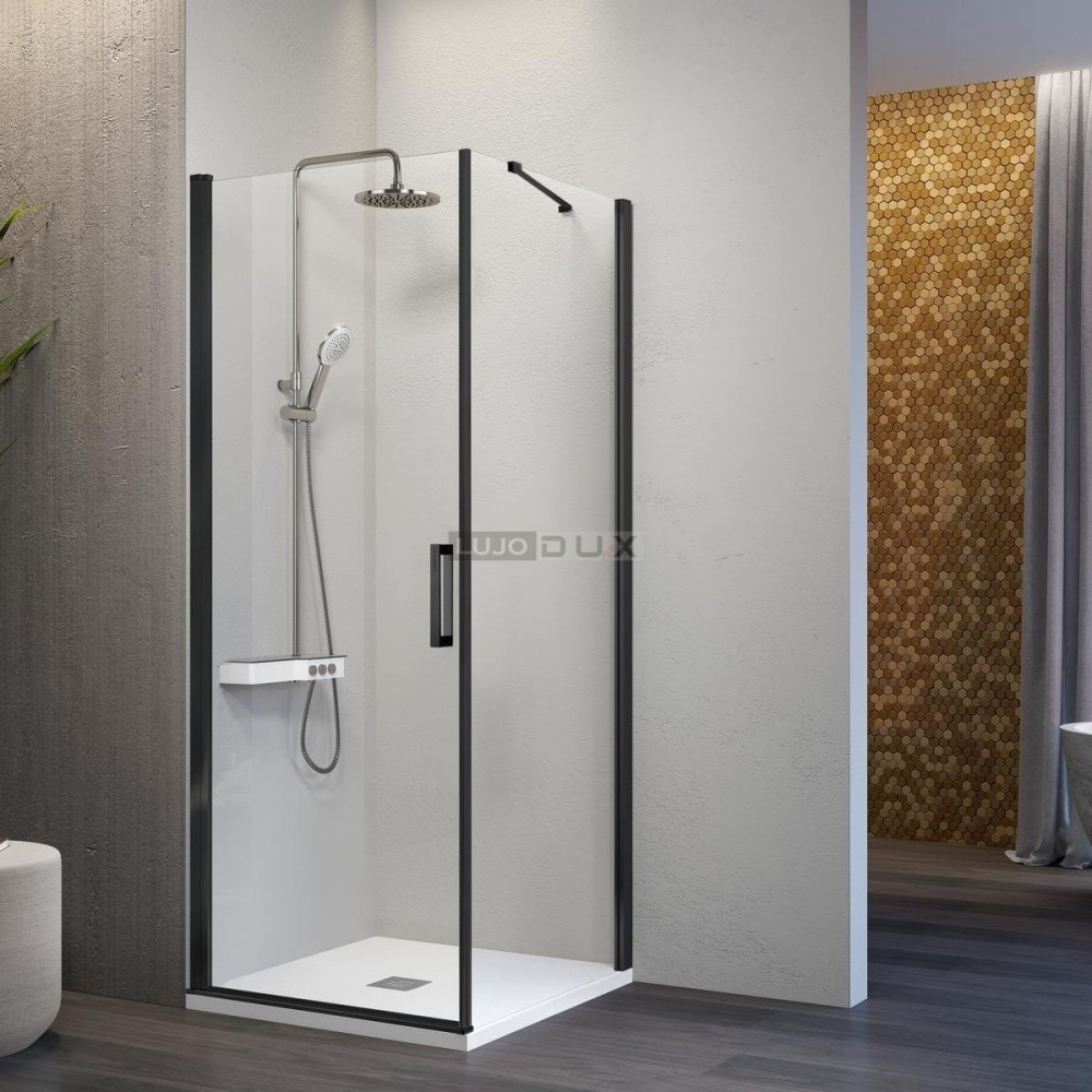 Mampara de ducha Nardi abatible con lateral fijo negro