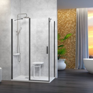 Mampara de ducha Nardi fijo y abatible lateral fijo negro