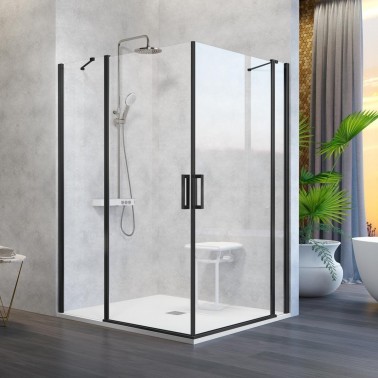 Mampara de ducha Nardi 2 fijos y 2 abatibles angular negro