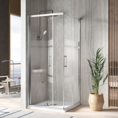 Mampara de ducha Serie 300 angular vértice decorado bali