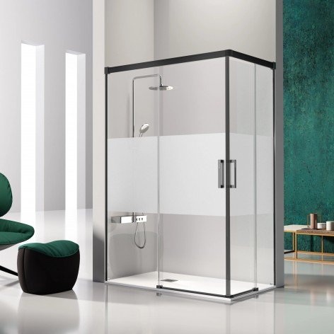 Mampara de ducha Glasé Angular Vértice decorado bora Mampara de ducha Glasé Angular Vértice decorado bora