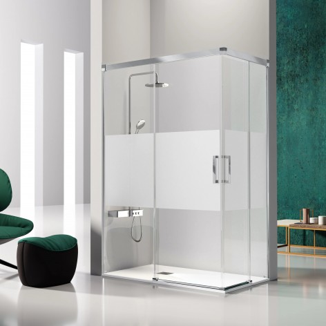 Mampara de ducha Glasé Angular Vértice decorado bora Mampara de ducha Glasé Angular Vértice decorado bora
