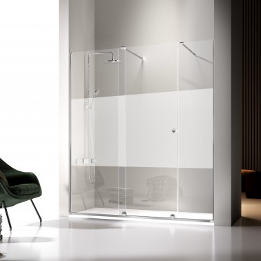 Mampara de ducha Volare 1 fijo y 1 corredera y 1 fijo decorado