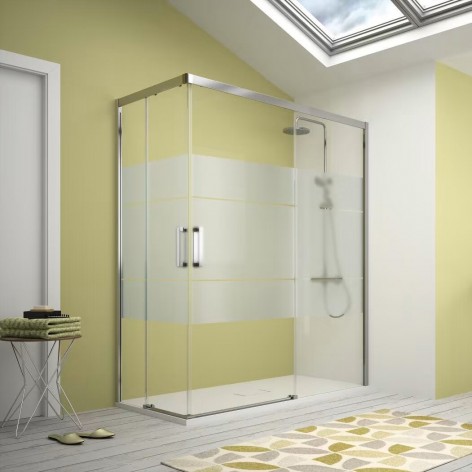 Mampara de ducha Serie 400 angular vértice decorado clio