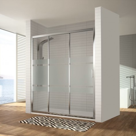 Mampara de ducha Diana 1 fijo y 2 correderas decorado bali