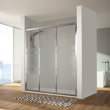 Mampara de ducha Diana 1 fijo y 2 correderas decorado bali