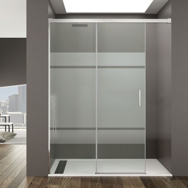 Mampara de ducha Basic Color Free 1 fijo y 1 corredera blanco con decorado frost plus