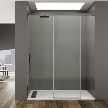 Mampara de ducha Basic Color Free 1 fijo y 1 corredera titanio