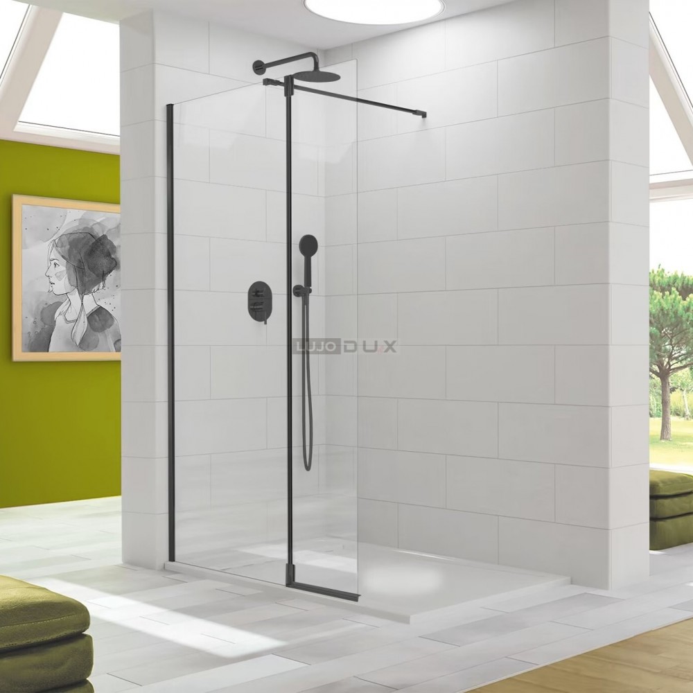 Mampara de ducha Tutti 1 fijo y 1 abatible negro