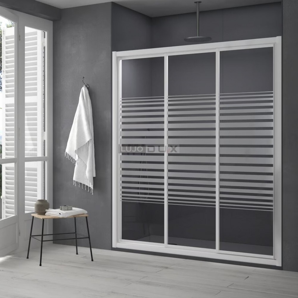 Mampara de ducha Doccia Adelaida 3 puertas correderas perfil balnco y decorado