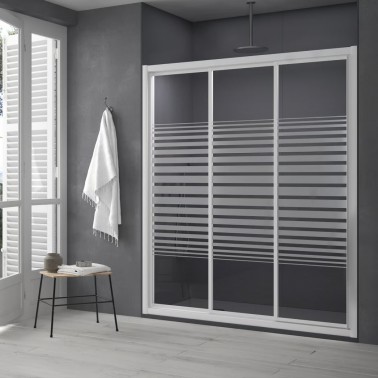 Mampara de ducha Doccia Adelaida 3 puertas correderas perfil balnco y decorado