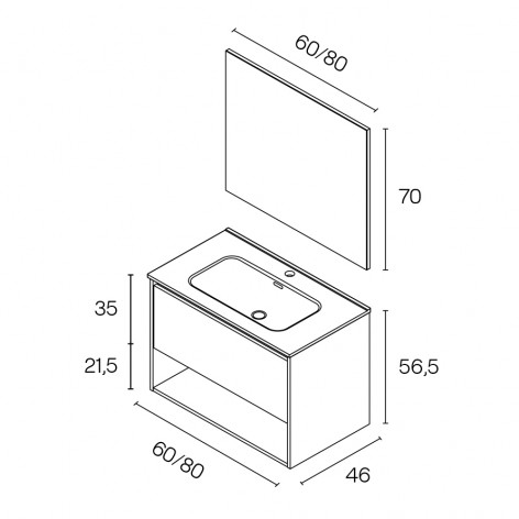 Mueble de baño Niwa 80/60cm 1 cajón con hueco y espejo kawa