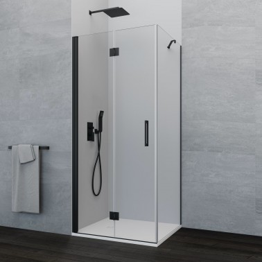 Mampara de ducha Glass Combi 1 plegable con lateral fijo negro mate