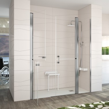 Mampar de ducha Sensi fijo y abatible dividida