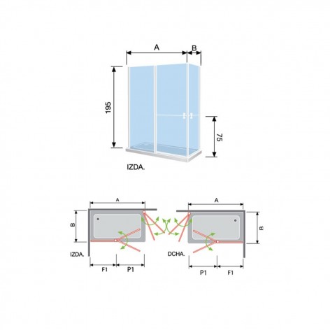 Mampara de ducha Sensi fjio y 2 abatibles divididas