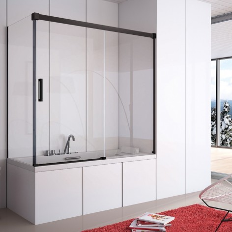 Mampara de bañera Sugar 2 fijos y 2 correderas negro