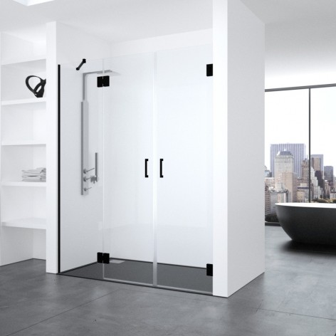 Mampara de ducha Azabache fijo y 2 abatibles