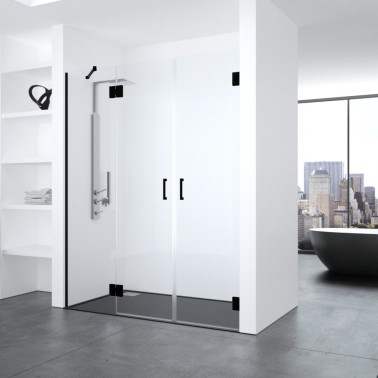 Mampara de ducha Azabache fijo y 2 abatibles