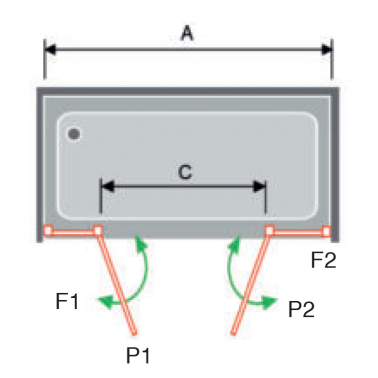 Mampara de ducha Nardi 2 fijos y 2 abatibles negro