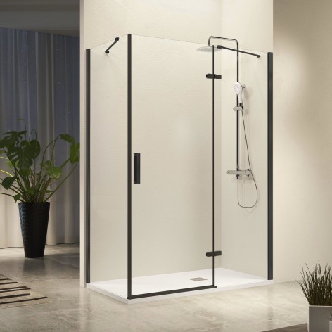 Mampara de ducha Nardi fijo y abatible con lateral fijo negro