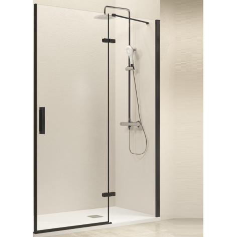 Mampara de ducha Nardi fijo y puerta abatible negro mate