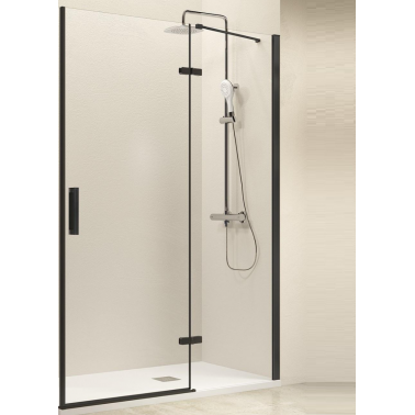 Mampara de ducha Nardi fijo y puerta abatible negro mate