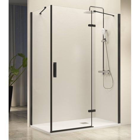 Mampara de ducha Nardi fijo y abatible con lateral fijo negro